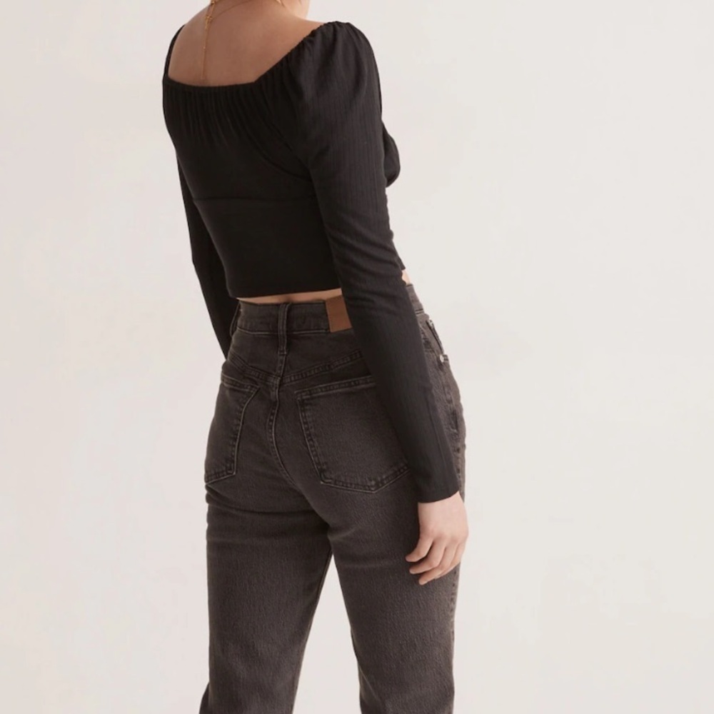 Madewell Black Ribbed Stretch Basic Square-Neck L… - image 5